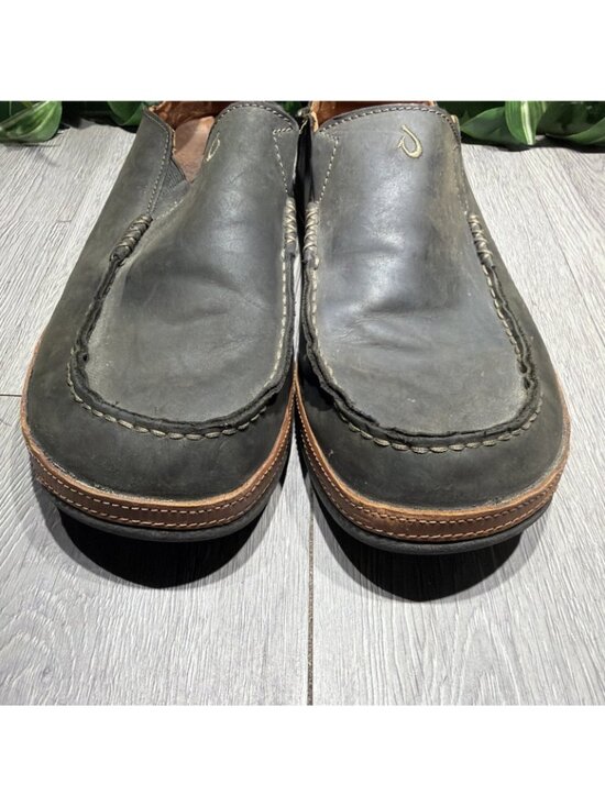 Men\'s OLUKAI Moloa Leather Slip On Shoes Black/Toffee Men’s Size 12 main image 4